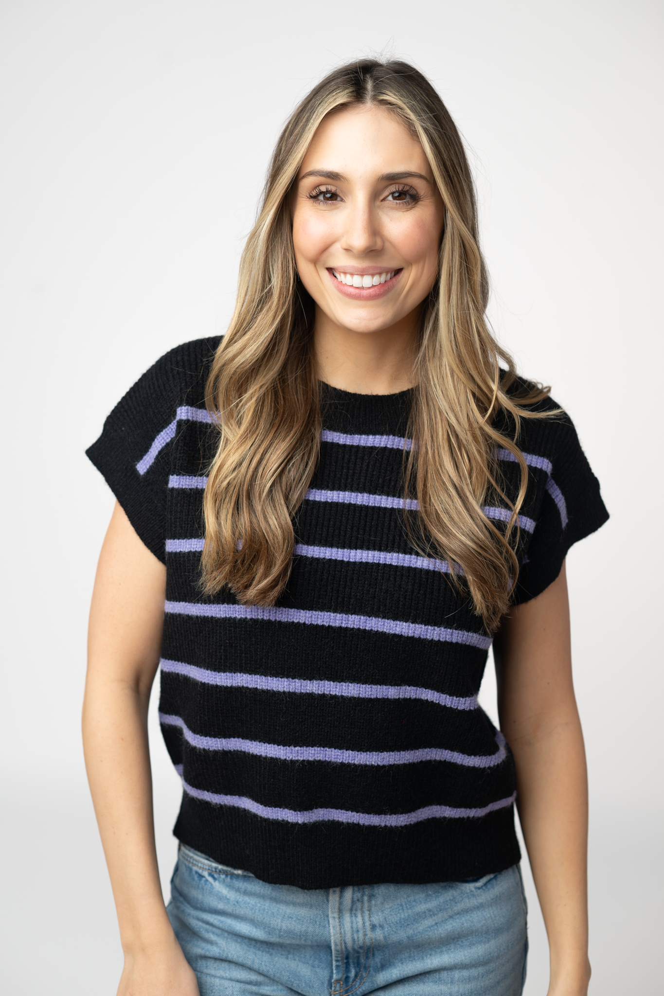 Michelle Mae Striped Sweater Top - Black and Purple