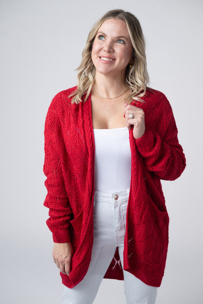 Michelle Mae Open Knit Cardigan - Red