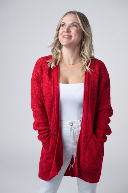 Michelle Mae Open Knit Cardigan - Red