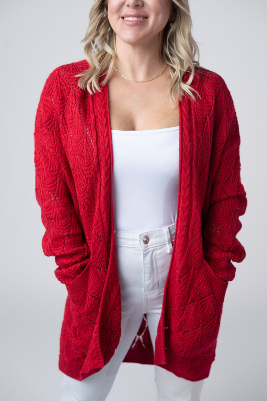Michelle Mae Open Knit Cardigan - Red