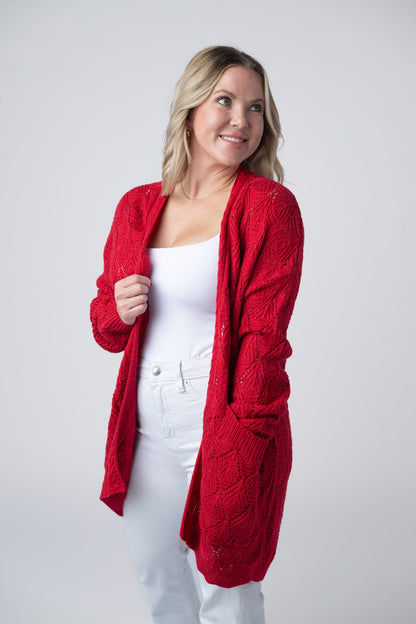 Michelle Mae Open Knit Cardigan - Red