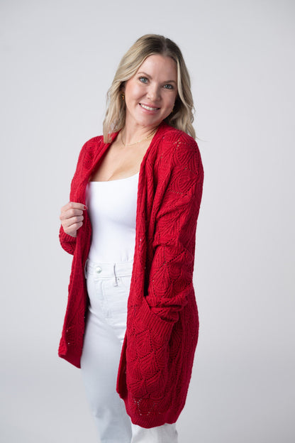 Michelle Mae Open Knit Cardigan - Red