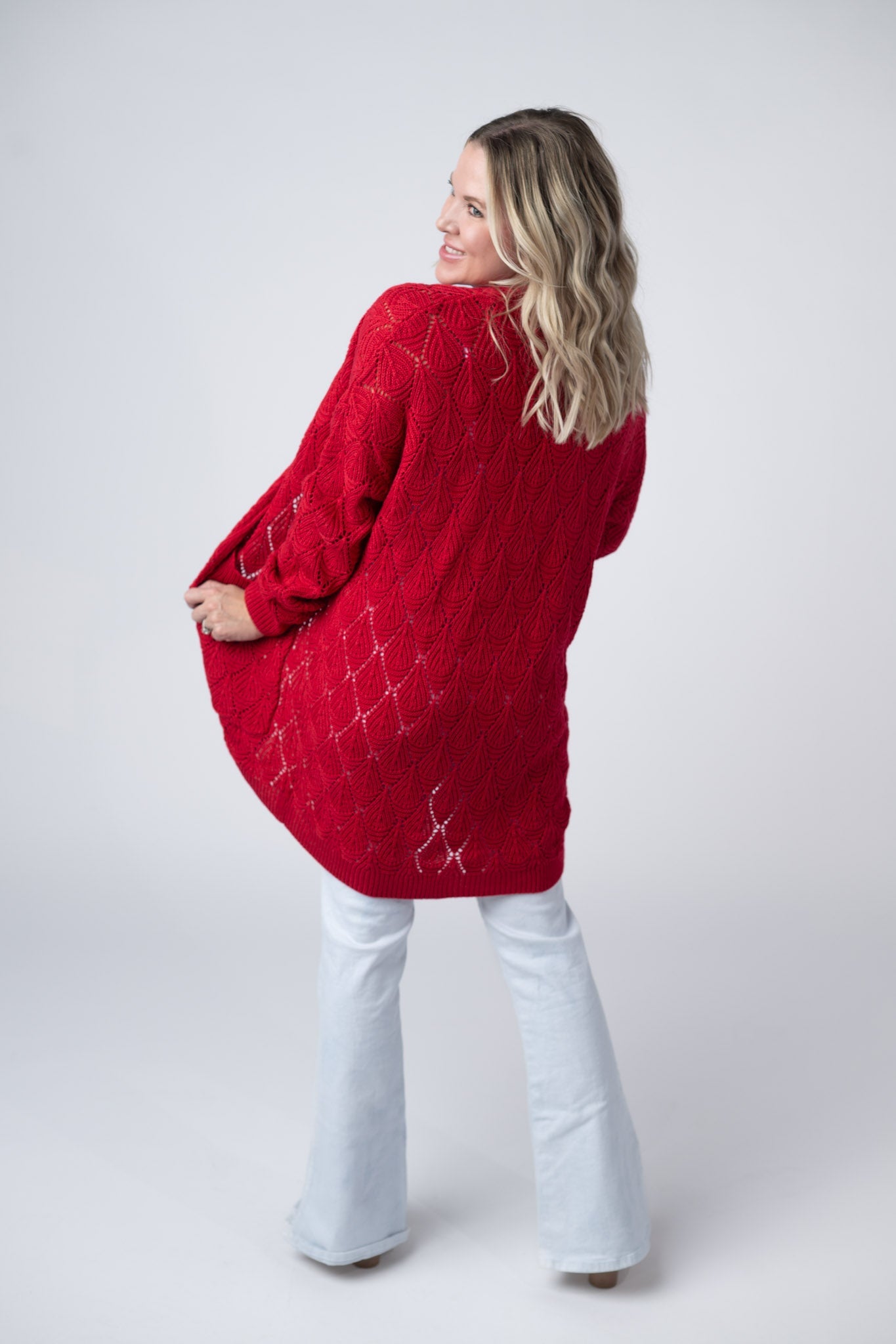 Michelle Mae Open Knit Cardigan - Red