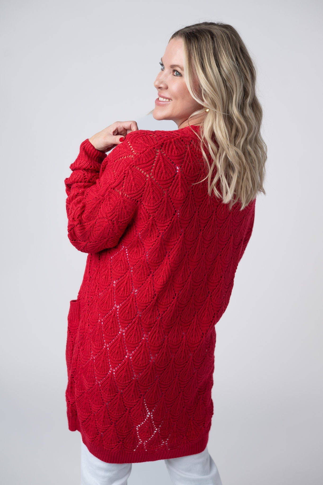 Michelle Mae Open Knit Cardigan - Red