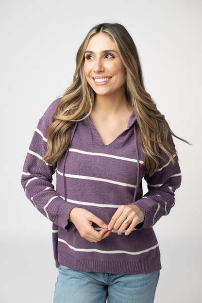 Michelle Mae Maddie Striped Hoodie - Purple
