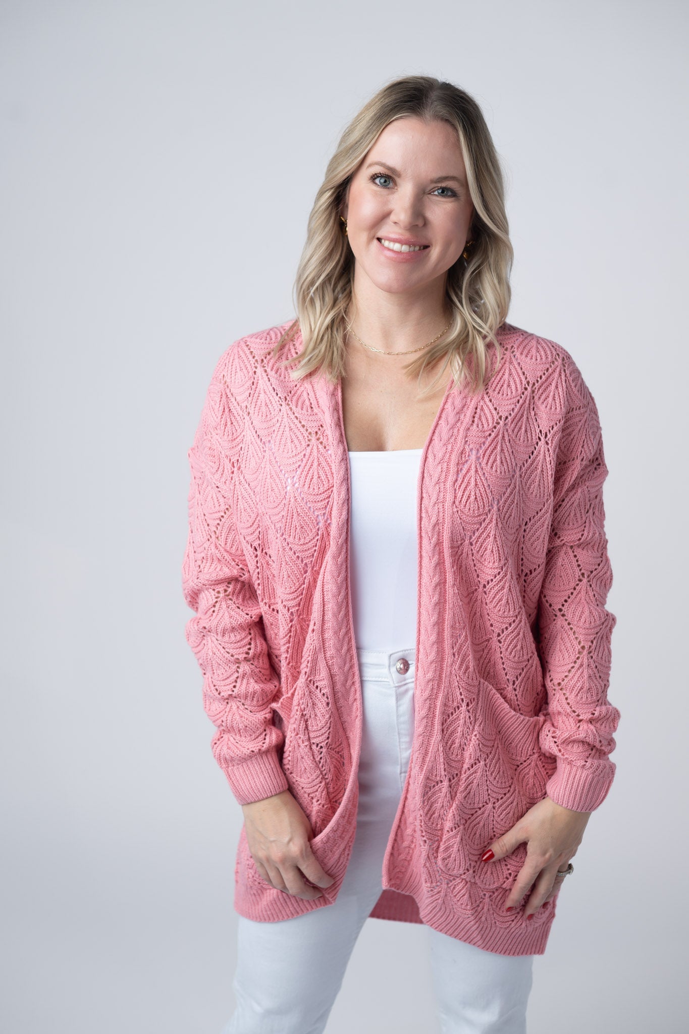 Michelle Mae Open Knit Cardigan - Rose