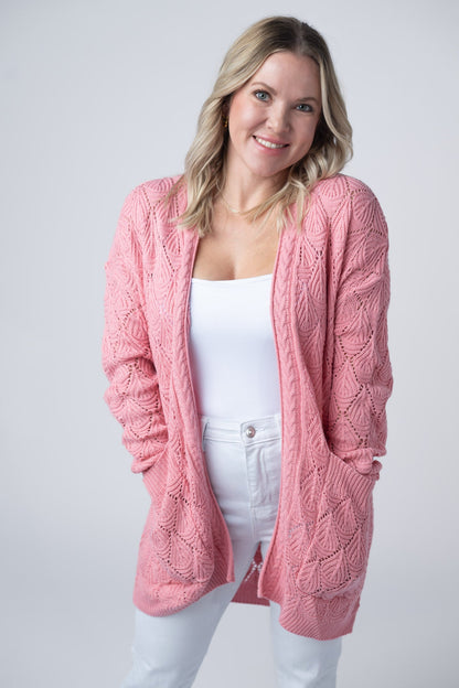 Michelle Mae Open Knit Cardigan - Rose