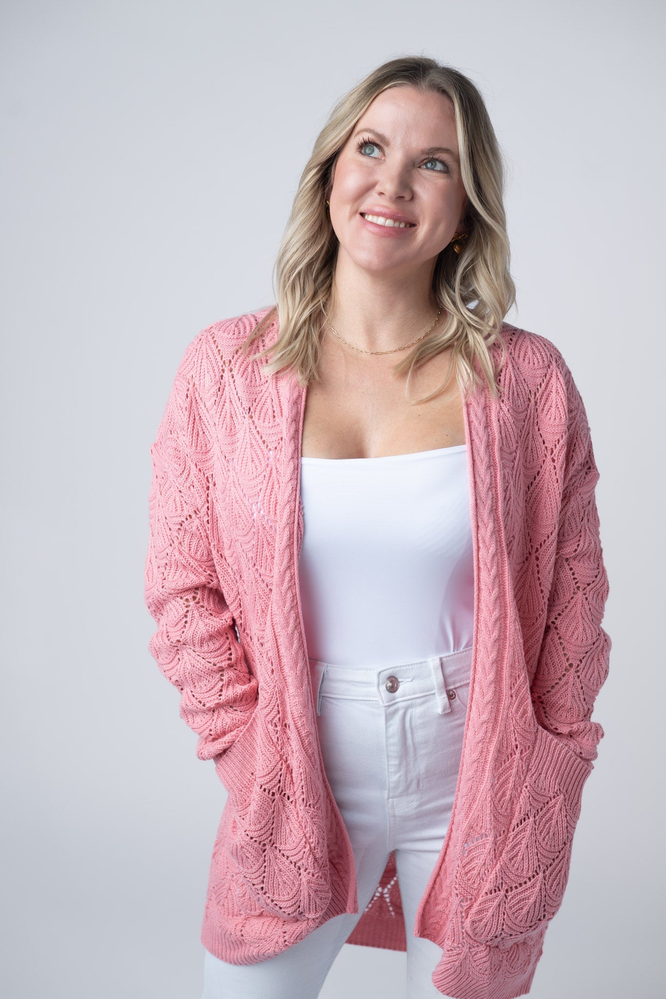 Michelle Mae Open Knit Cardigan - Rose
