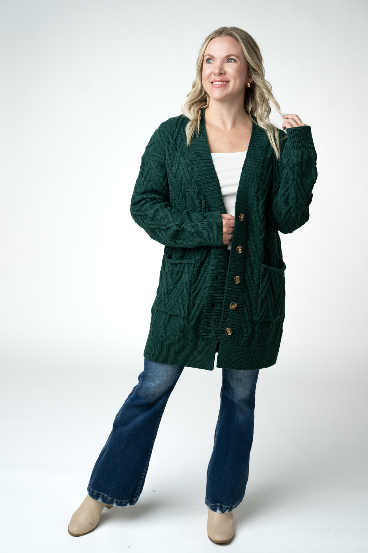 Michelle Mae Brooks Button Sweater Cardigan - Evergreen