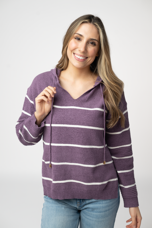 Michelle Mae Maddie Striped Hoodie - Purple
