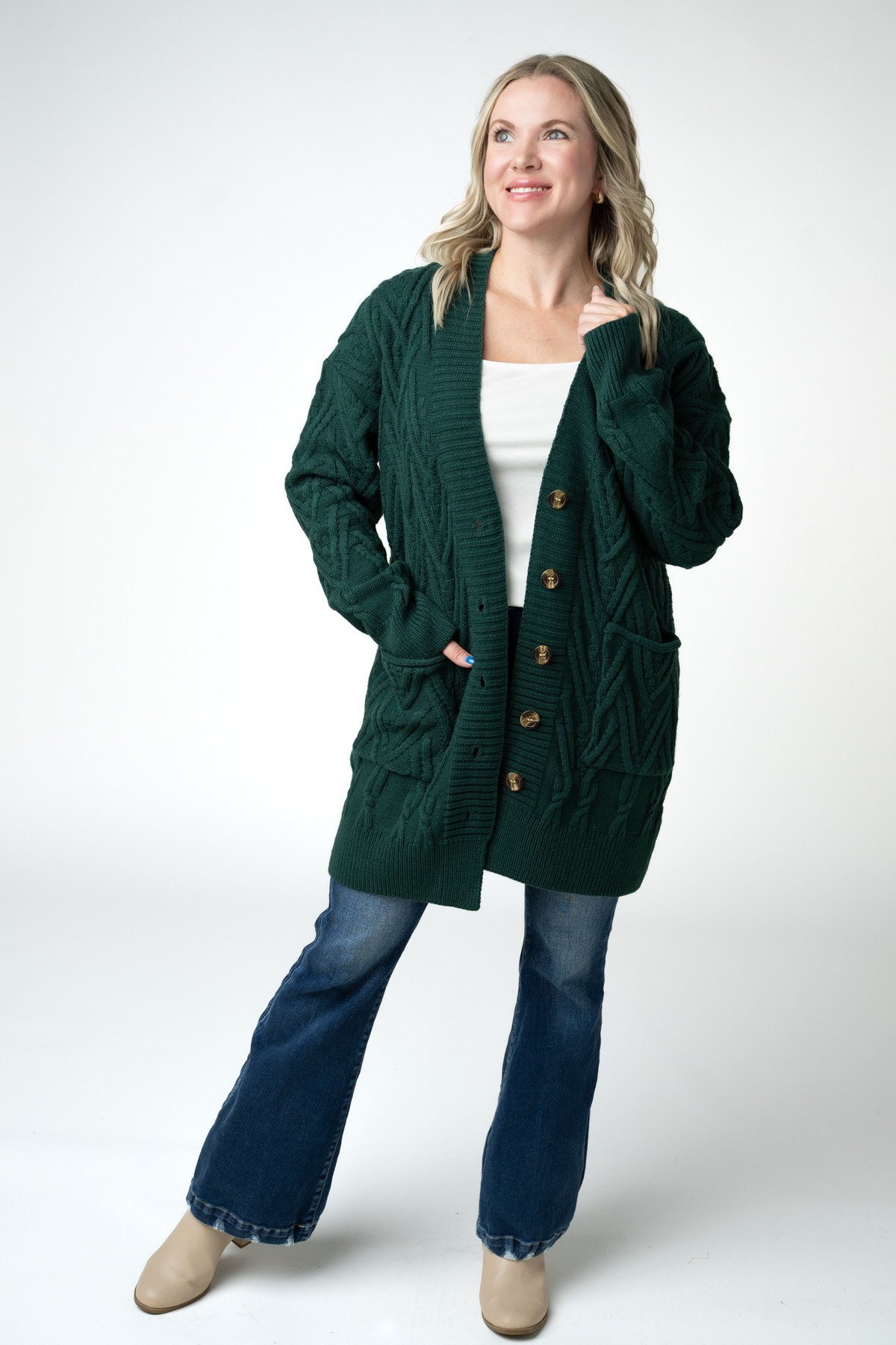 Michelle Mae Brooks Button Sweater Cardigan - Evergreen