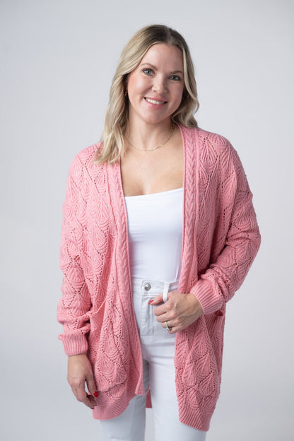 Michelle Mae Open Knit Cardigan - Rose