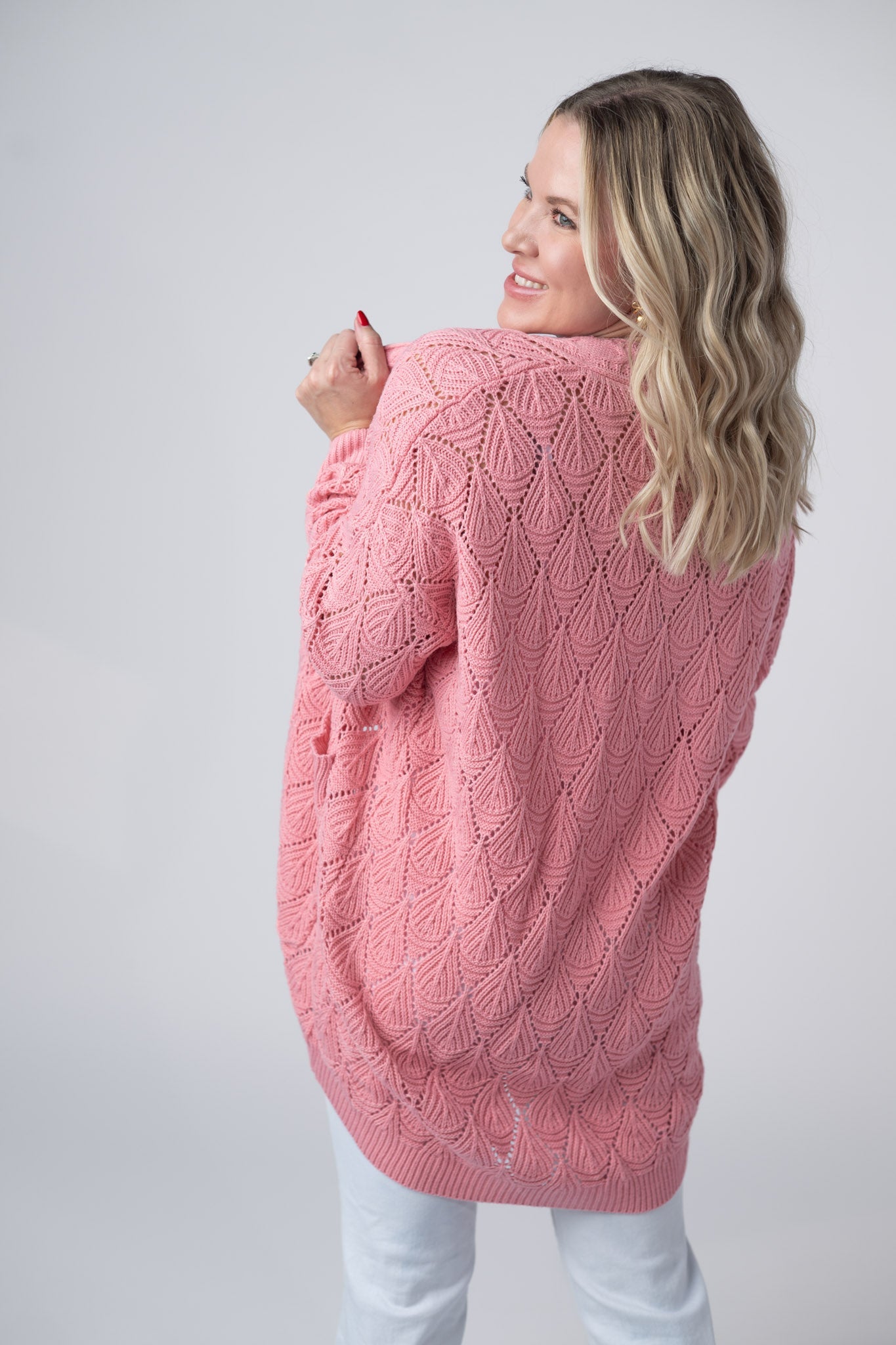 Michelle Mae Open Knit Cardigan - Rose