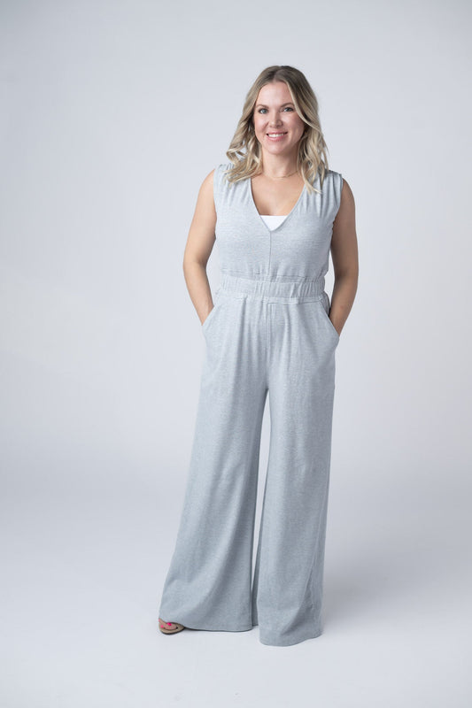 Michelle Mae Kenzie Striped Jumpsuit - Grey