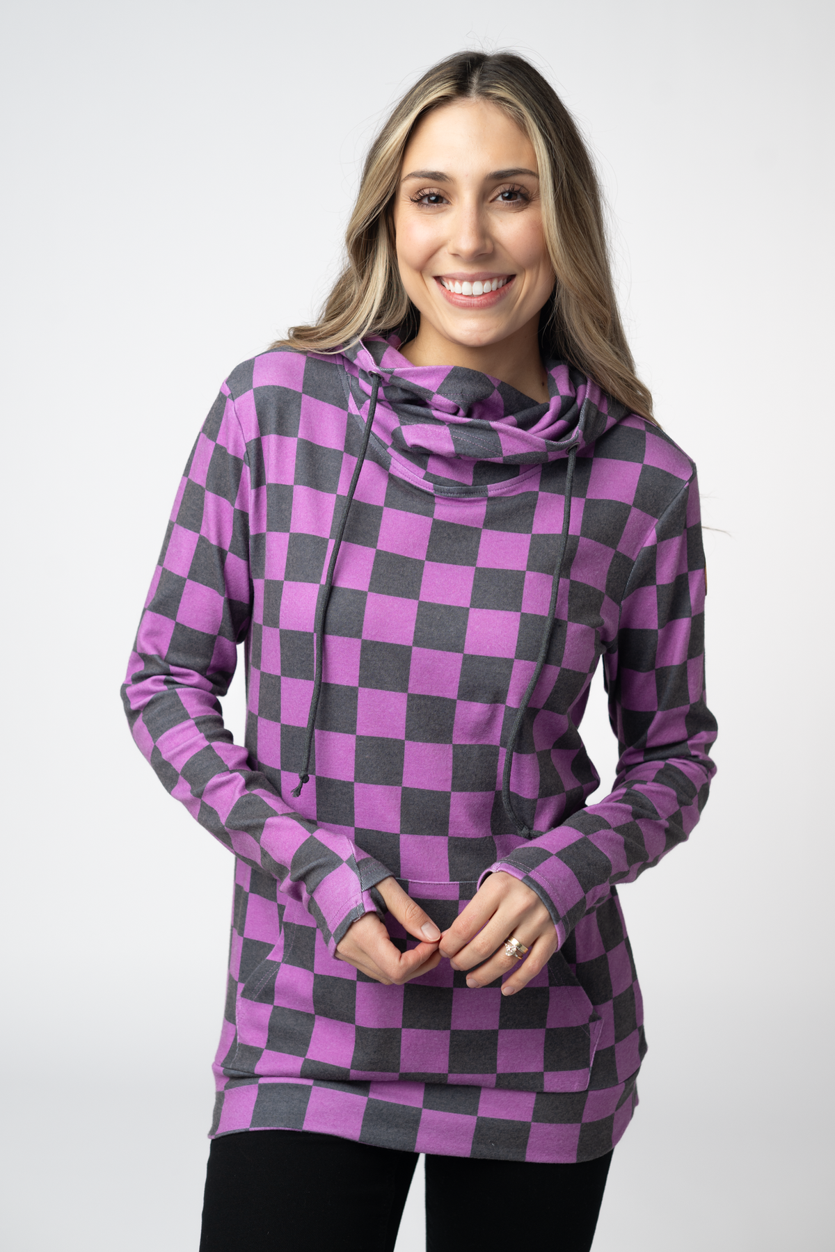 Michelle Mae Ashley Hoodie - Black and Purple Checkers