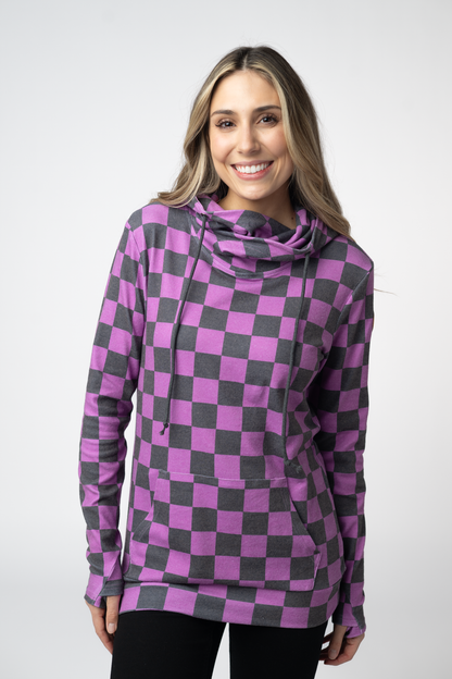 Michelle Mae Ashley Hoodie - Black and Purple Checkers