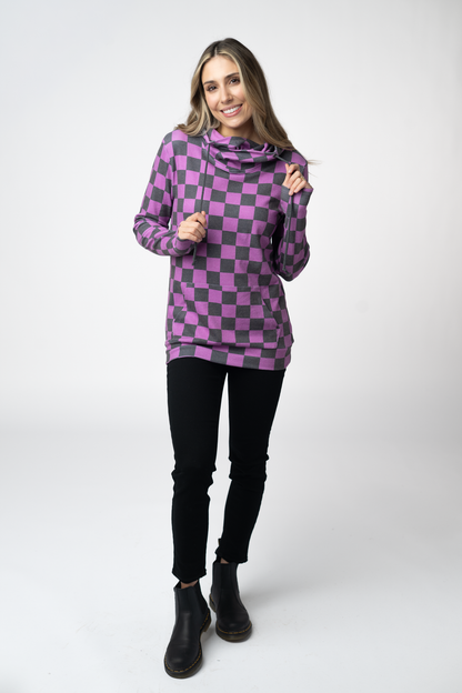 Michelle Mae Ashley Hoodie - Black and Purple Checkers