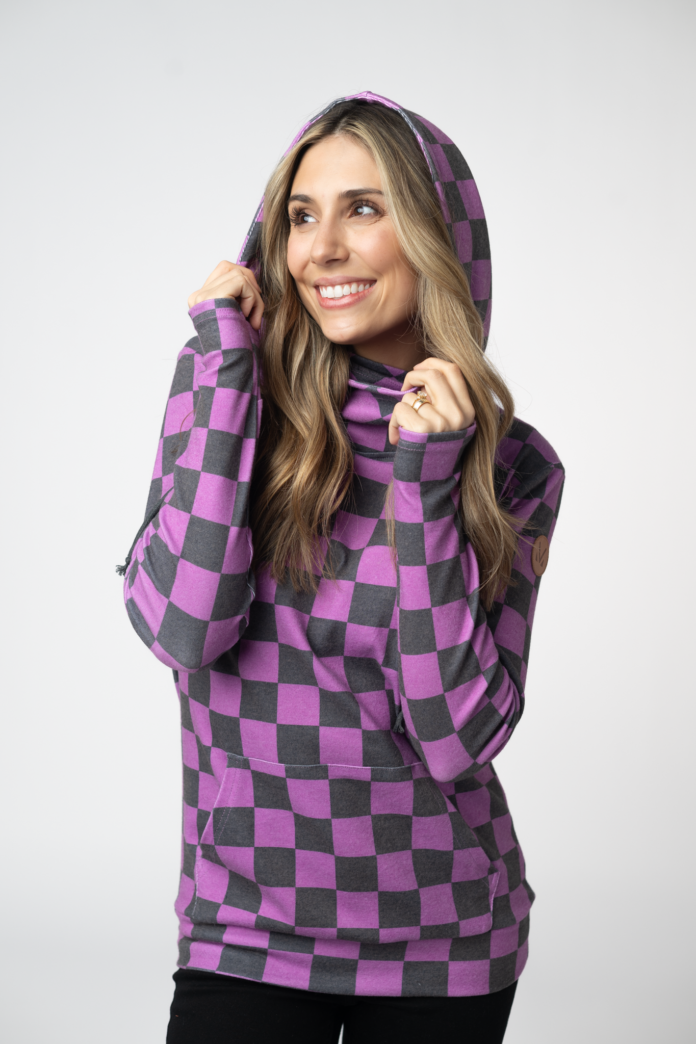 Michelle Mae Ashley Hoodie - Black and Purple Checkers