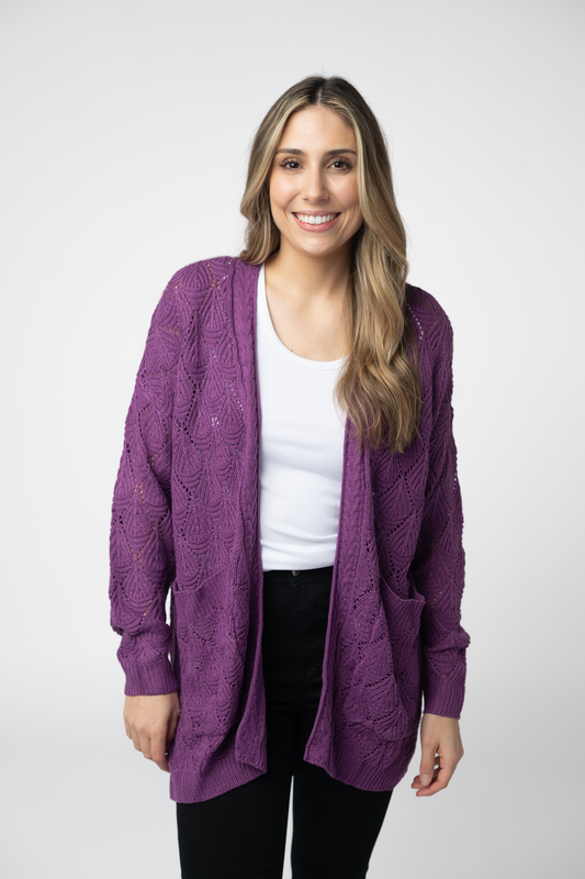 Michelle Mae Open Knit Cardigan - Purple
