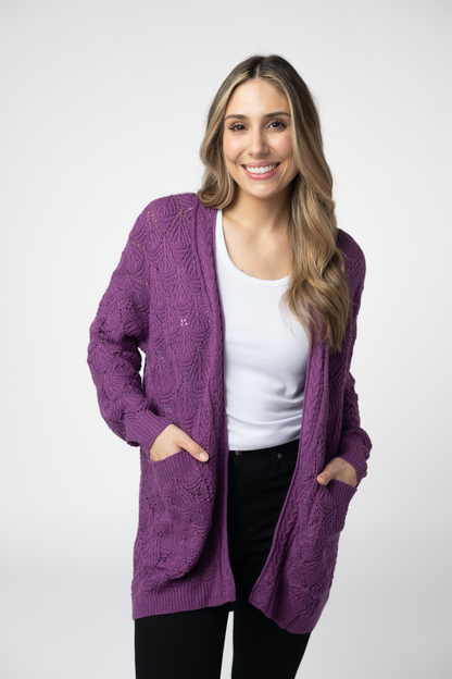 Michelle Mae Open Knit Cardigan - Purple