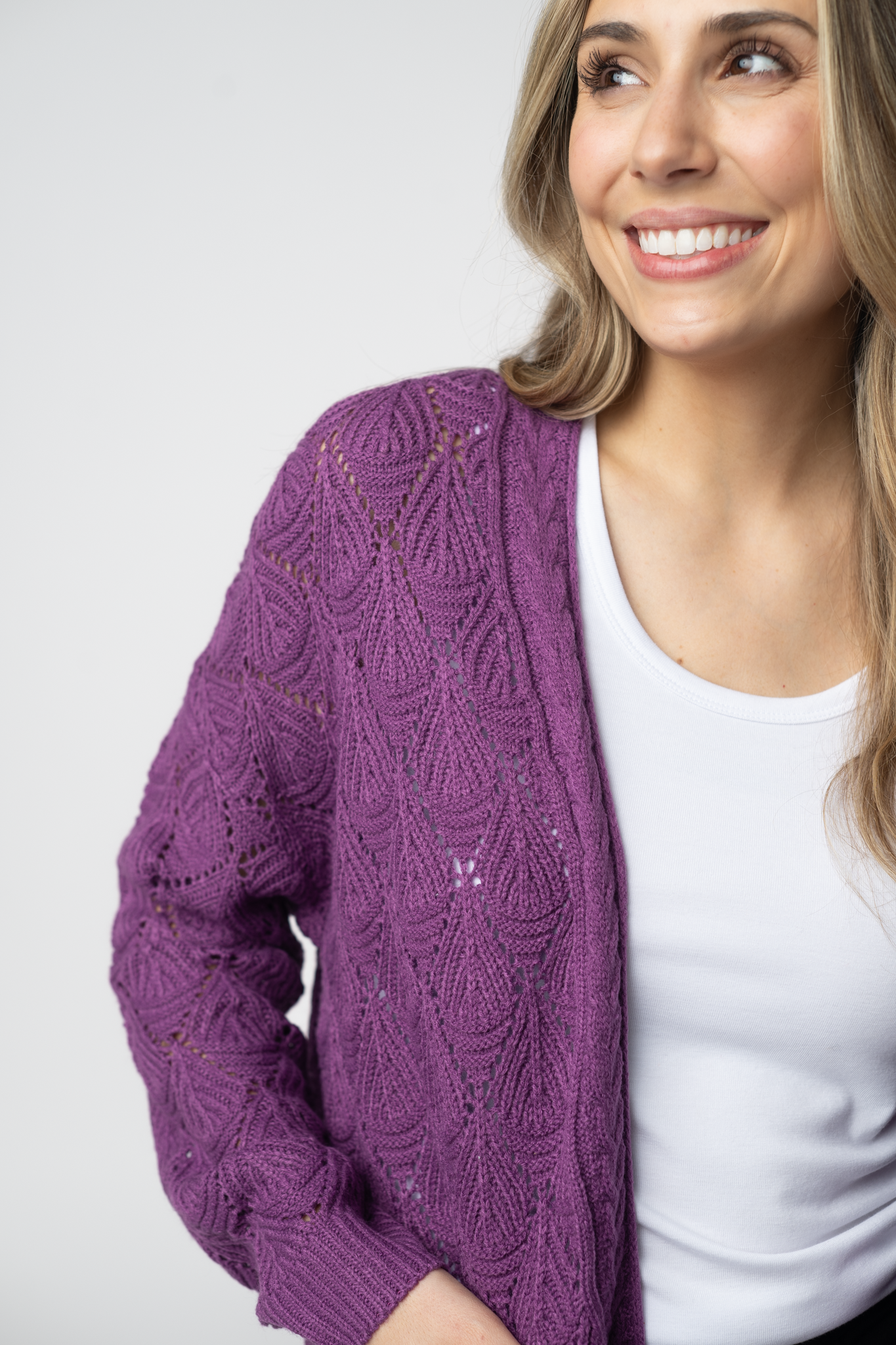 Michelle Mae Open Knit Cardigan - Purple