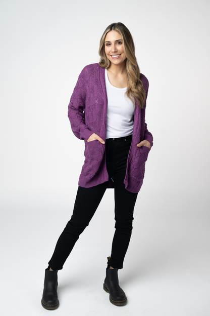 Michelle Mae Open Knit Cardigan - Purple