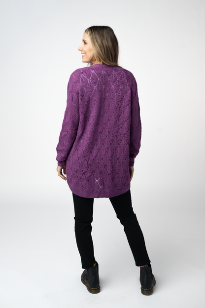Michelle Mae Open Knit Cardigan - Purple