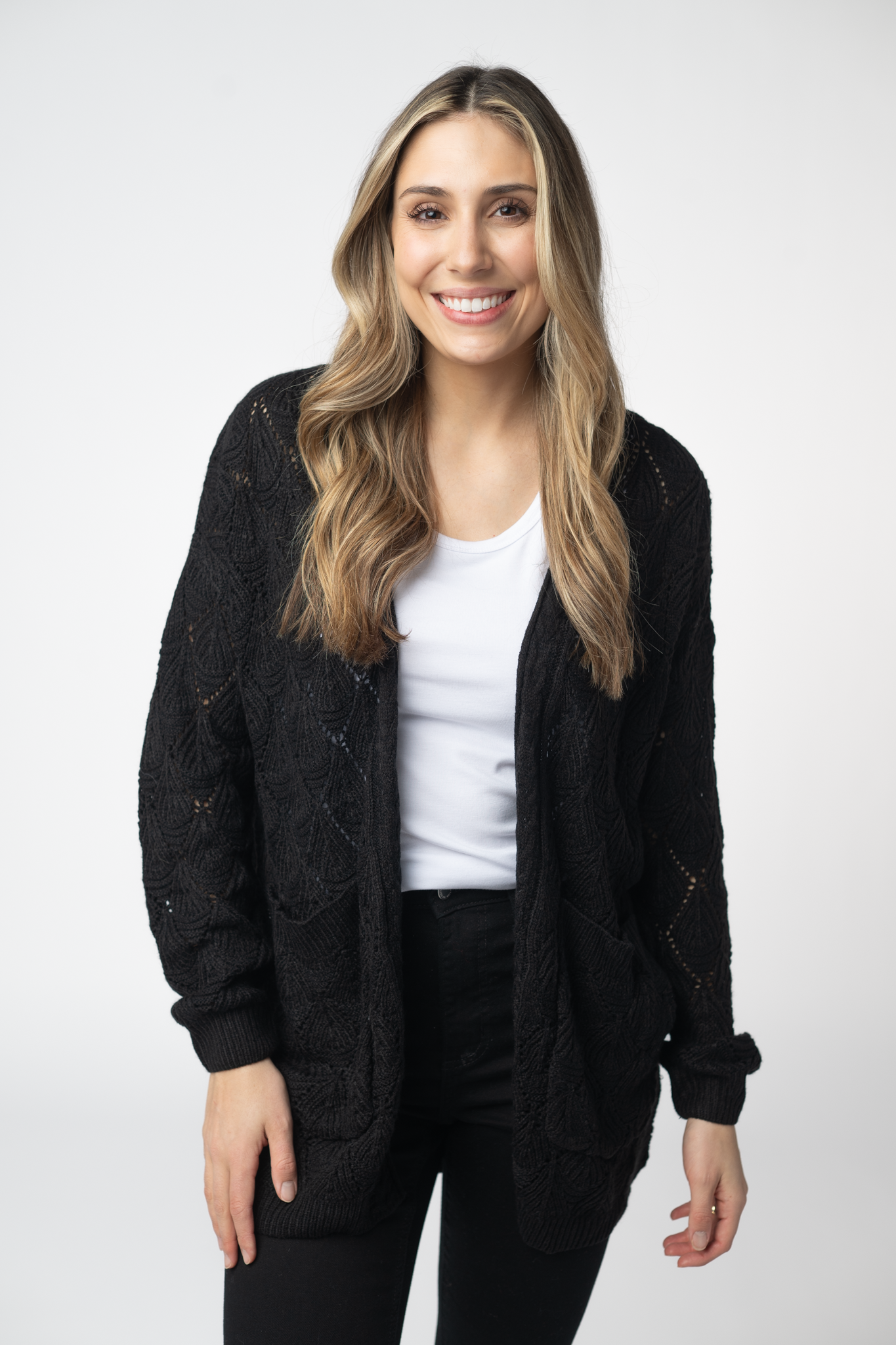 Michelle Mae Open Knit Cardigan - Black