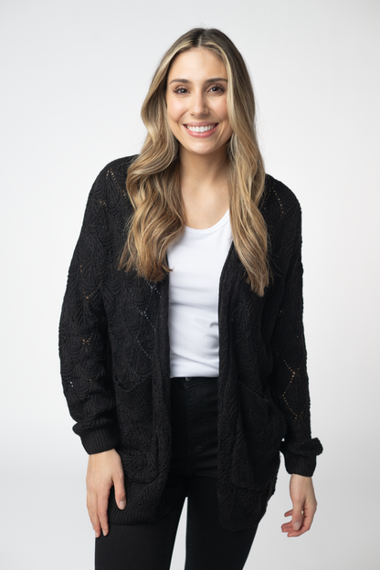 Michelle Mae Open Knit Cardigan - Black