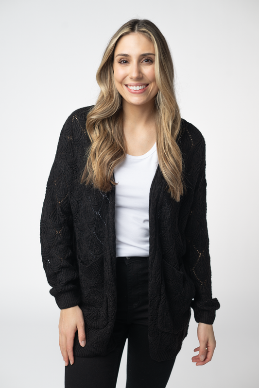 Michelle Mae Open Knit Cardigan - Black
