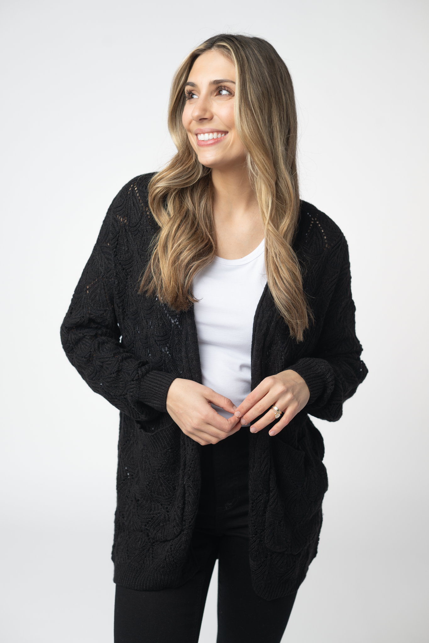 Michelle Mae Open Knit Cardigan - Black