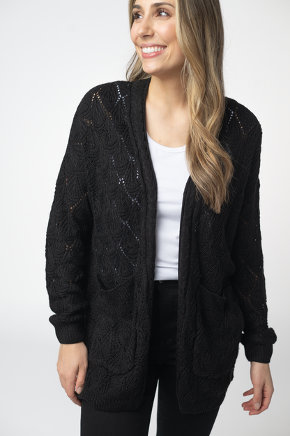 Michelle Mae Open Knit Cardigan - Black