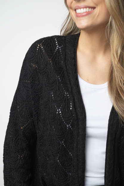 Michelle Mae Open Knit Cardigan - Black