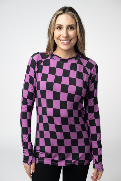 Michelle Mae  Blair Long Sleeve Top - Black and Purple Checkers