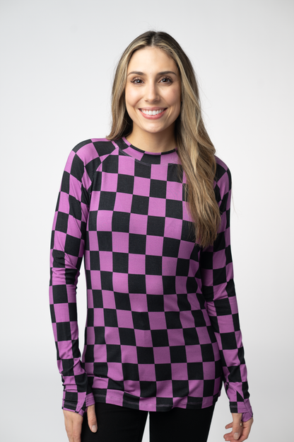Michelle Mae  Blair Long Sleeve Top - Black and Purple Checkers