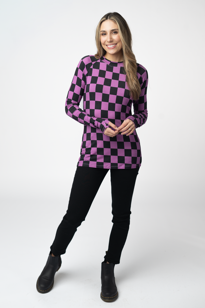 Michelle Mae  Blair Long Sleeve Top - Black and Purple Checkers