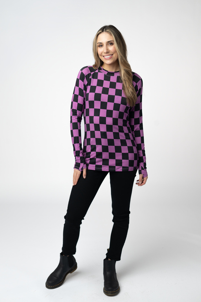 Michelle Mae  Blair Long Sleeve Top - Black and Purple Checkers