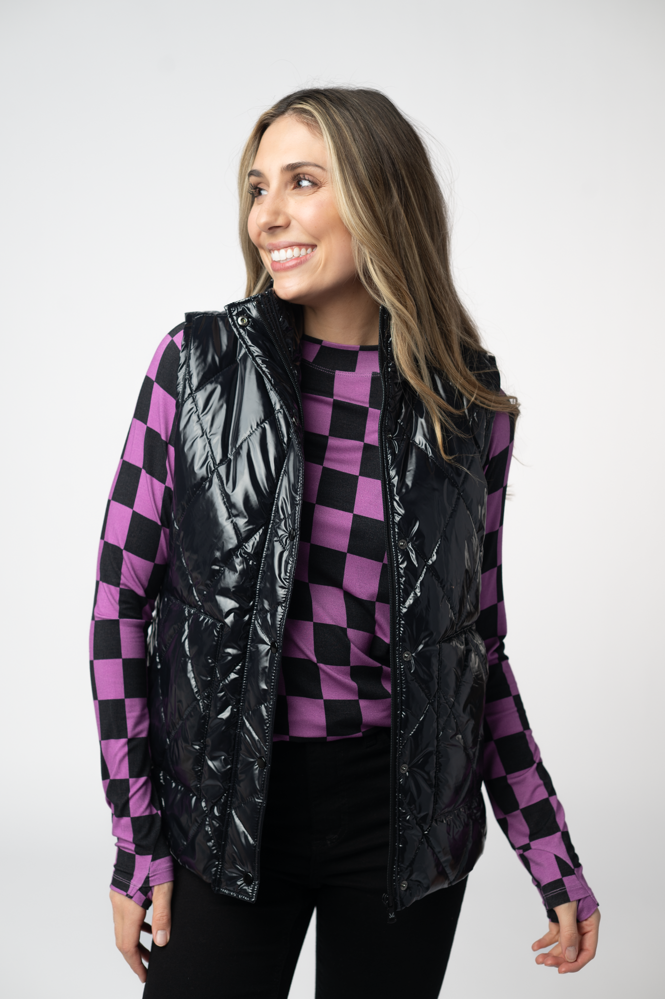 Michelle Mae Remy Zip Up Vest - Shiny Black