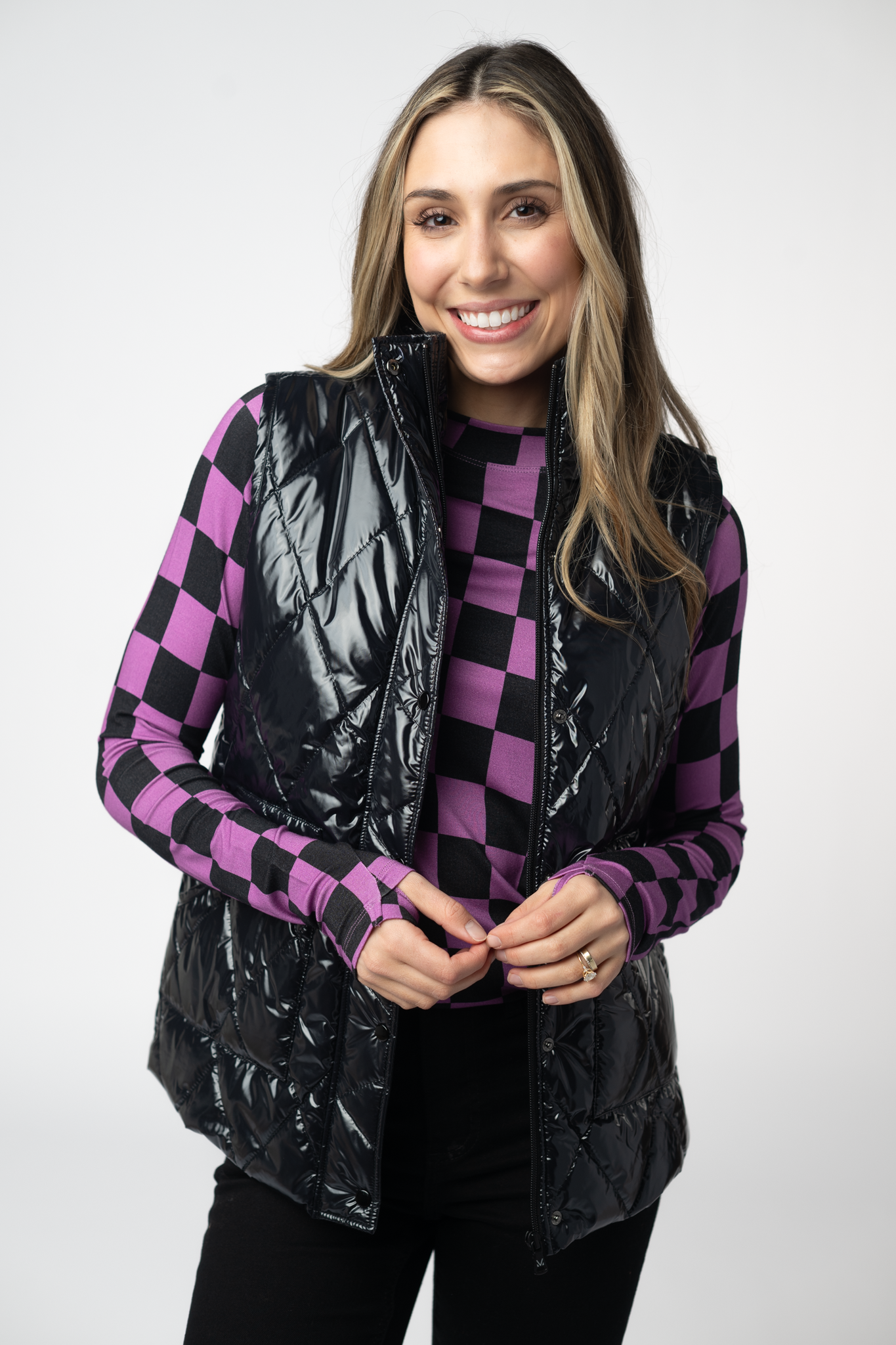 Michelle Mae Remy Zip Up Vest - Shiny Black