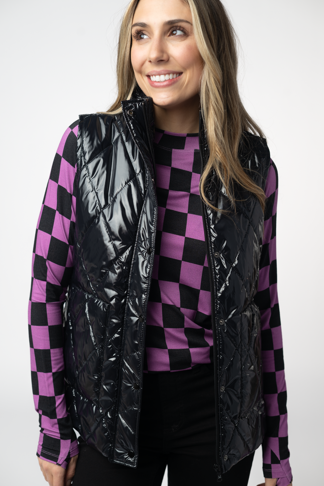Michelle Mae Remy Zip Up Vest - Shiny Black