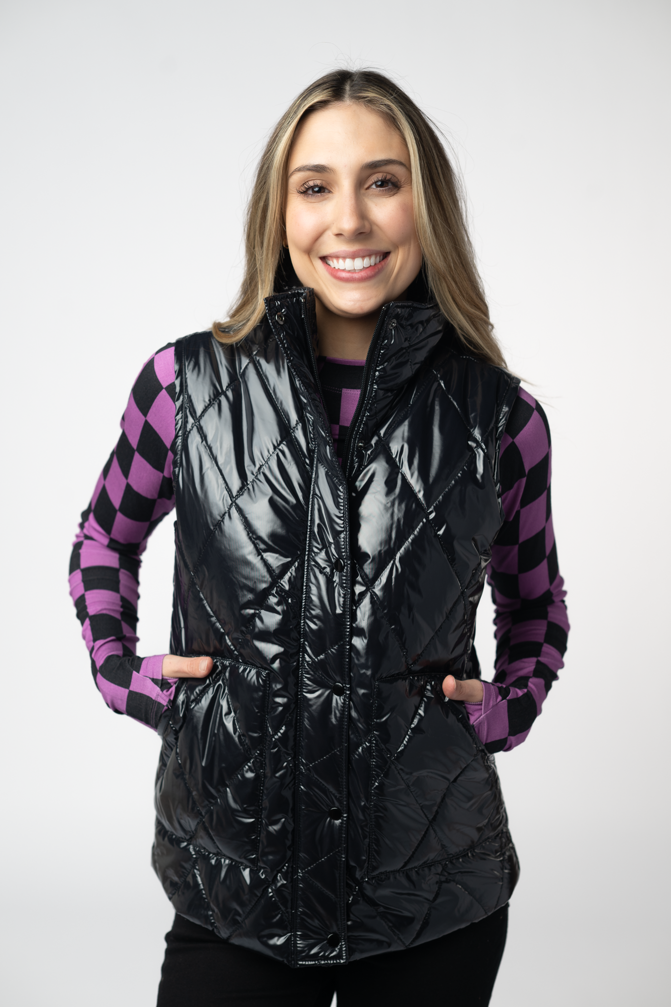 Michelle Mae Remy Zip Up Vest - Shiny Black