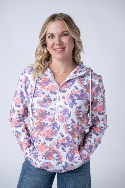Michelle Mae HalfZip Hoodie - Purple Abstract