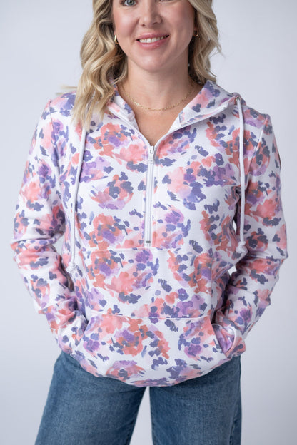 Michelle Mae HalfZip Hoodie - Purple Abstract