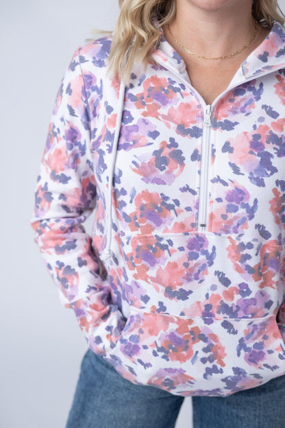 Michelle Mae HalfZip Hoodie - Purple Abstract