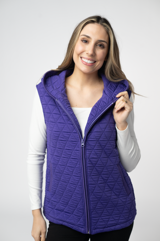 Michelle Mae Heather Geometric Hooded Vest - Purple