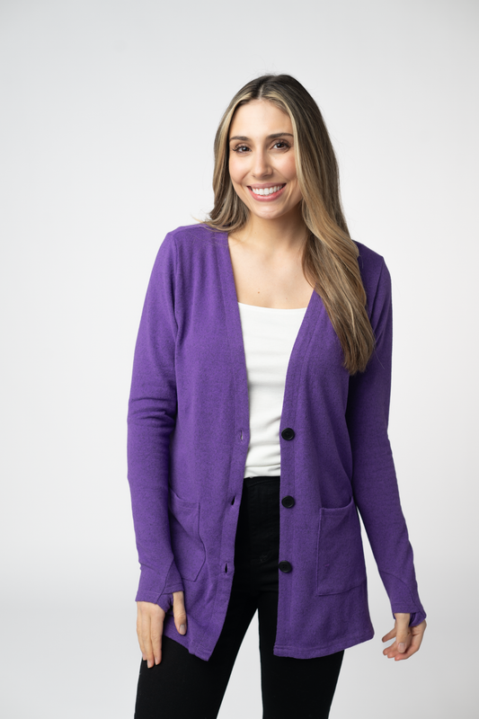 Michelle Mae Cori Cardigan - Heathered Purple