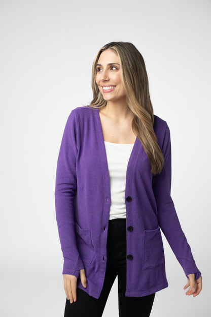 Michelle Mae Cori Cardigan - Heathered Purple