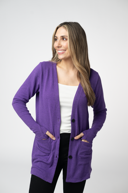 Michelle Mae Cori Cardigan - Heathered Purple