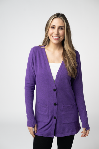 Michelle Mae Cori Cardigan - Heathered Purple
