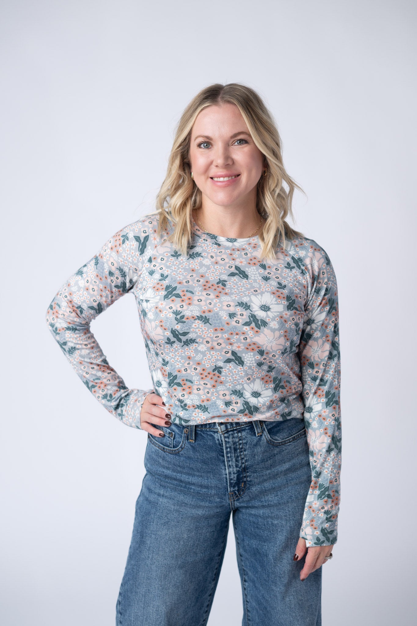 Michelle Mae Blair Long Sleeve Top - Ditsy Blush Floral